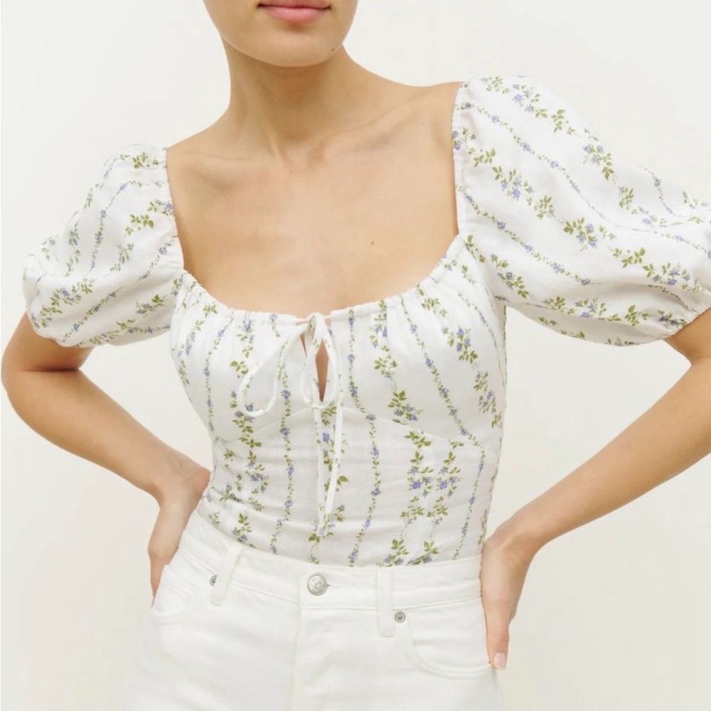 Floral Puff Sleeve Top - White